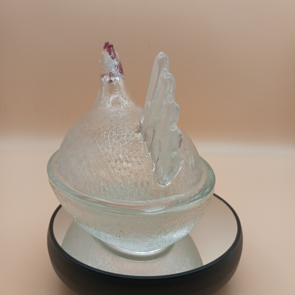 Indiana Glass Clear Hen on Nest Beadless Nest Red Paint Accents Candy Dish - Picture 7 of 13